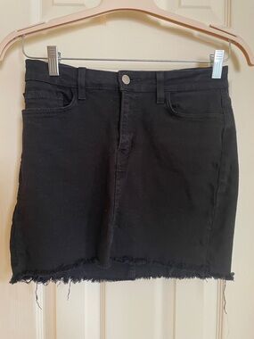 Black Frayed Hem Denim Mini Skirt - Women